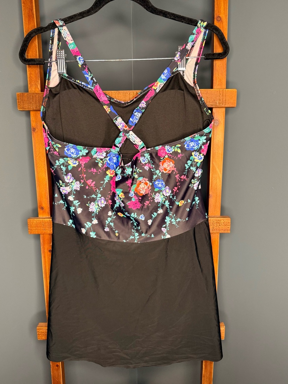 Women’s Floral Swim Dress | Black Tummy Control One-Piece Swimdress | XXL - Picture 2 of 4
